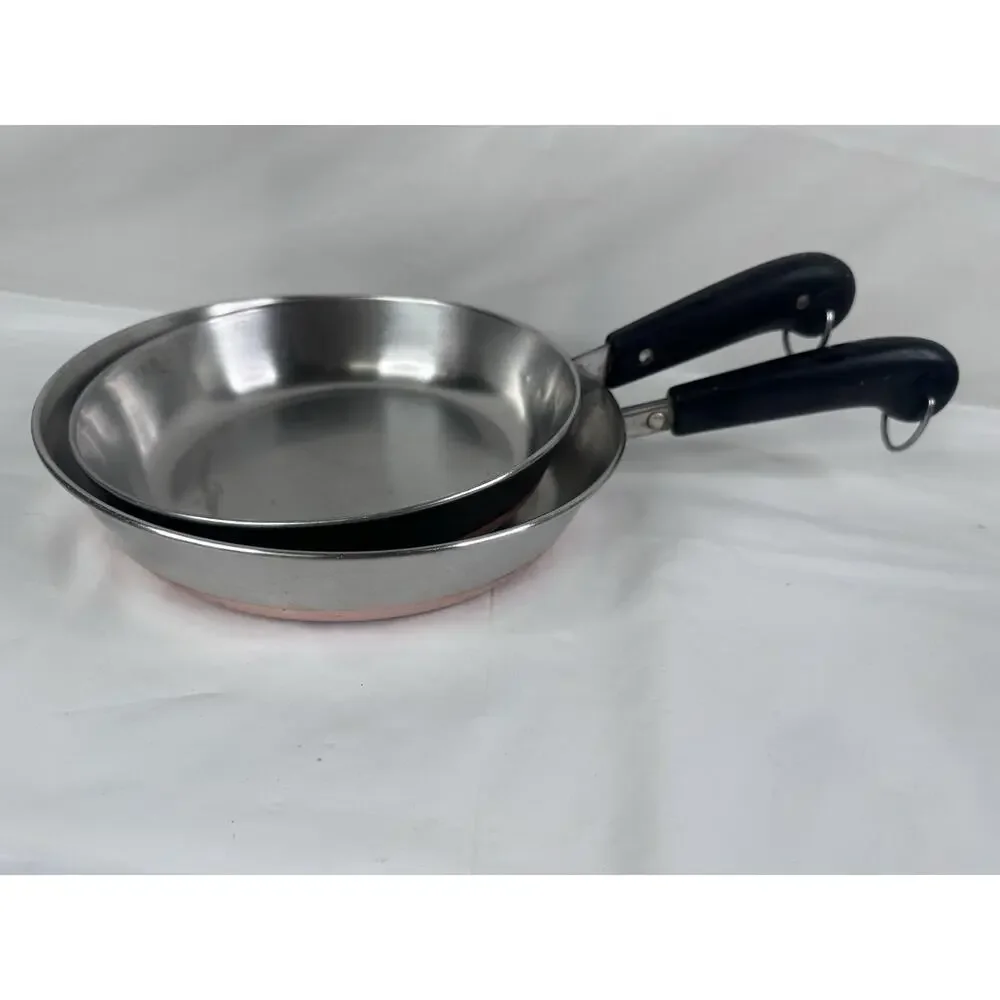 Revere Ware Copper Bottom 6 Quart Stock Pot 9” & 8”Frying Sauté Pan USA